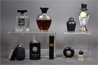 9 Vintage Perfume Bottles, Black & Clear Glass