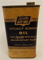 1957 BEATTY SPECIALLY BLENDED IMP. QT. OIL CAN
