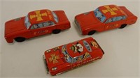 LOT OF 3 FIRE DEPARTMENT CHIEF TIN FRICTION TOYS