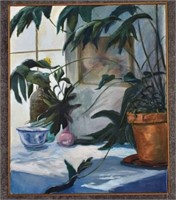 Hilliou, Joyce Still Life Potted Plant & Ceramics