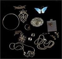 Sterling Silver Jewelry Lot + Enameled Butterfly