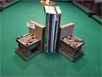 Pair of pool table book ends with Billiards books