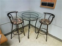 Glass top table and two bar stools set