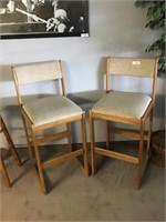 PAIR OF WOOD FRAMED PADDED  CHAIRS