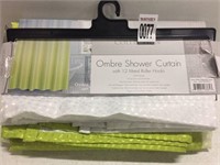 OMBRE SHOWER CURTAIN W/ 12 METAL ROLLER HOOKS