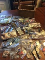 Lot of bagged costume jewelry / watches in woodenx