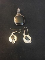 Sterling silver onyx pendant and earrings