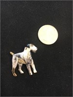 Terrier Sterling silver painted brooch with rhines