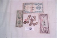 Misc selection of foreign coins and bills