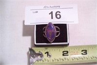 .925 Silver Ring with large purple stone