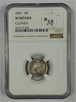 1857  Seated Dime  NGC XF-details  cleaned