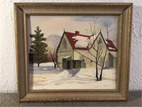 Oil on the board of House in the Winter by Eva