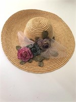 Toucan Straw Hat w/Dried Roses Sz 6 1/2
