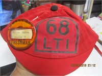 Vtg. Red Beanie Marked 68 LTI & Has a Pin Button