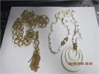 Goldtone Chain Belt & White Costume Necklace