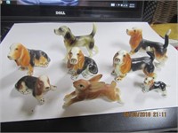 8 Porcelain Mini Animal Figures-7 Dogs & 1 Rabbit