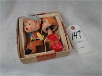 Vintage Cowboy and Cowgirl Bobble heads in box