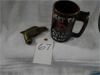 Wet your whistle mug and brass eagle cane top