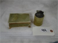 Art Deco marble green cigarette case and lighter