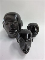Set of 3 Obsidian Stone Heads