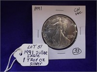 1991 DOLLAR EAGLE 1 TROY OZ SILVER