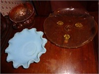 Fenton Blue Bowl, 3 Footed Depression Plate