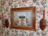 School House Pic, Sconces, 32"x26" Framed Mirror