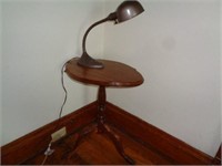 Walnut Table & Gooseneck Lamp