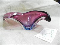 RED AND BLUE ART GLASS CONSOLE BOWL