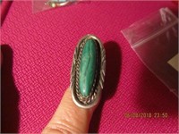Sterling Marked Ring w/Oval Green Stone-11.3 gr.