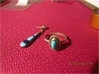 925 Tourquoise Ring & 1 Pierced 925 Earring