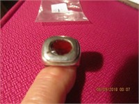 Lg. Mens 925 Silver Ring w/Red Stone 14.3 gr.