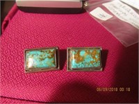 Turquoise & Silver Clipon Earrings Signed JHJ