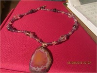 Purple Beaded Necklace w/Polished Stone Pc.