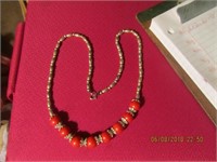 Red Beaded & Silvertone Beaded Necklace