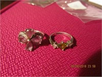 925 Ring w/Green & 2 Clear Stones & 1 Ring w/4