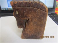 Vtg. Wooden Carved Horse Head Bank 4.5 in. Tall