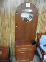 ANTIQUE HALL TREE WITH UMBRELLA HOLDER AND CABINET