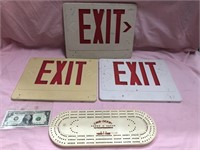 Plastic EXIT sign pieces and Crib-derby cribbage