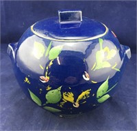 Vintage Hand Painted Round Cobalt Blue Cookie Jar