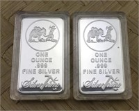 Pair of 1 oz Fine Silver Bars in Cases