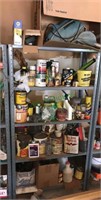 Center metal shelf & contents that includes paint