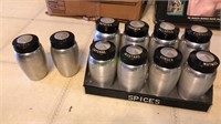 Aluminum spice set and salt and pepper shakers,