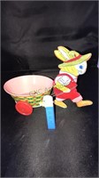 Tin Easter rabbit pull in a basket, Pez Donald