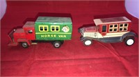 Tin friction car and horse van, both are working