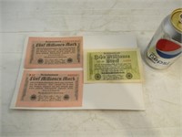 2 billets de 5M de et 1 billet de 8M de marks 1923