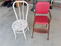 C- HIGH CHAIR AND OLD METAL CHAIR