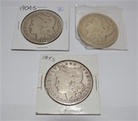 Choice (3) 1904 S morgan silver dollars, low grade
