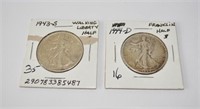 1943 S and 44 D Walking Liberty half dollar, VF+