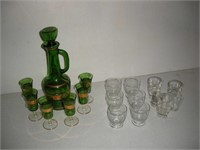 Green Glass Drink Set & Assorted Glasses 1 Lot